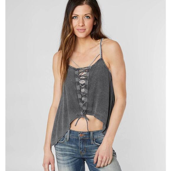 EUC Mustard Seed Charcoal Lace-Up Tank Top - Small - Picture 1 of 9